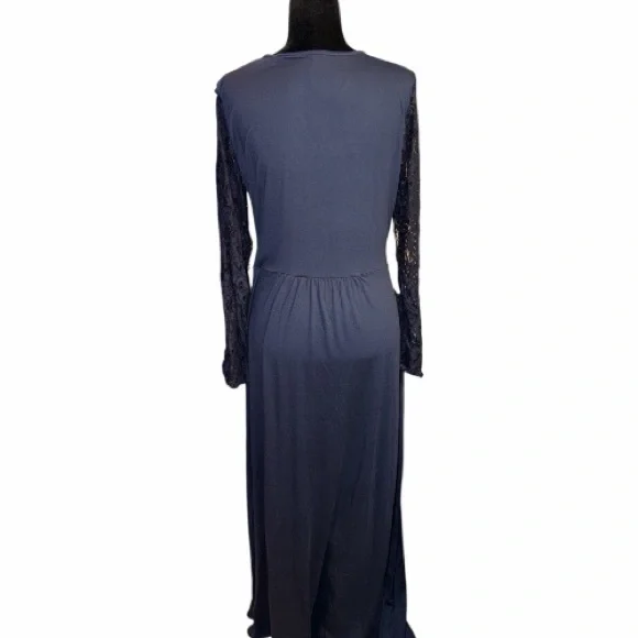 🆕WNEEDU Elegant Women's Lace Long Sleeve Maxi Dress V Neck Wrap  with Pockets - Picture 5 of 7